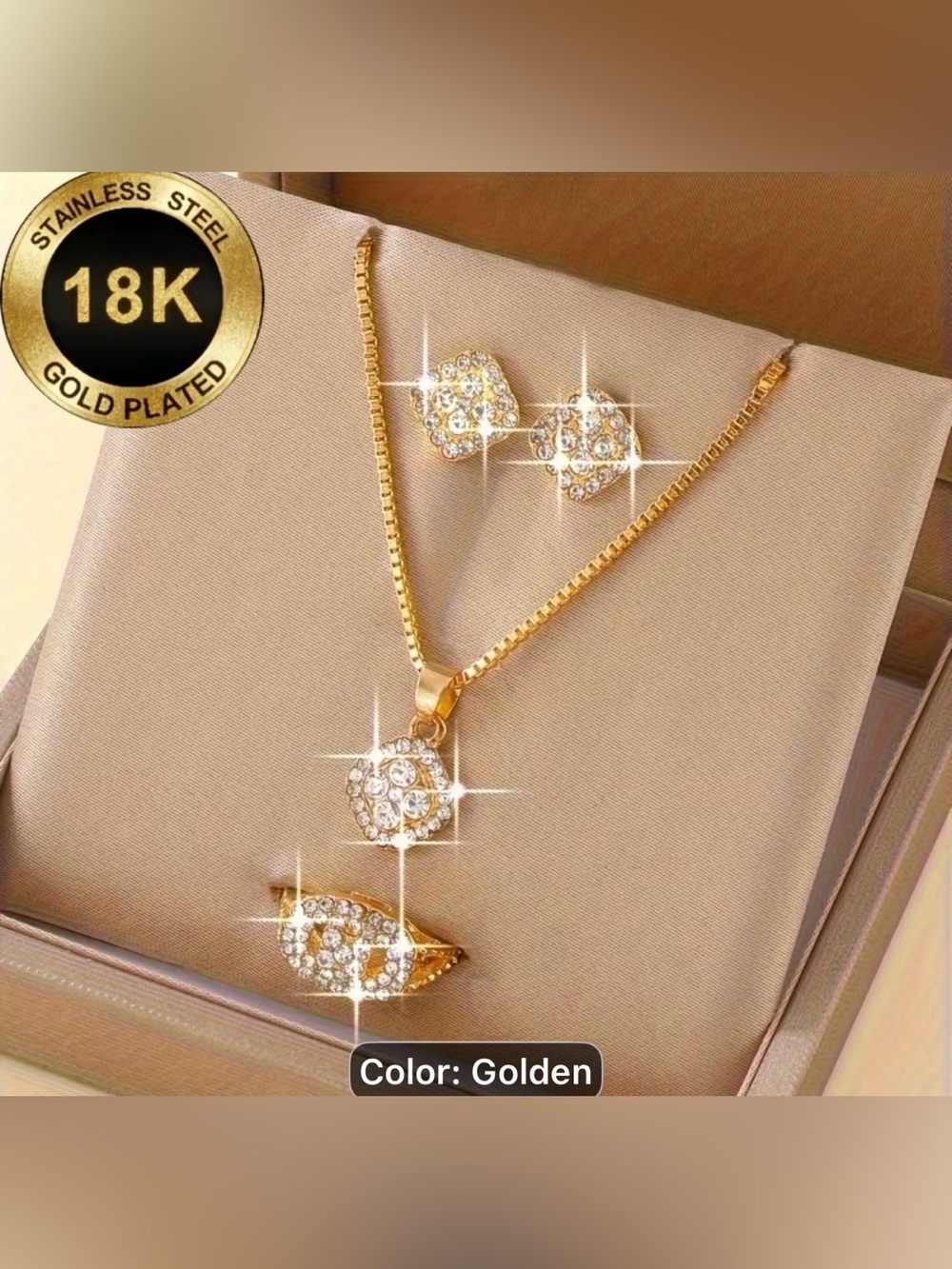 Elegant Golden Crystal Jewelry Set - Women